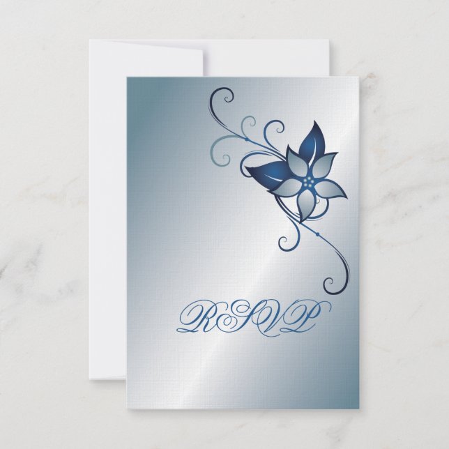 Modern Blue Floral RSVP Wedding Invitation (Front)