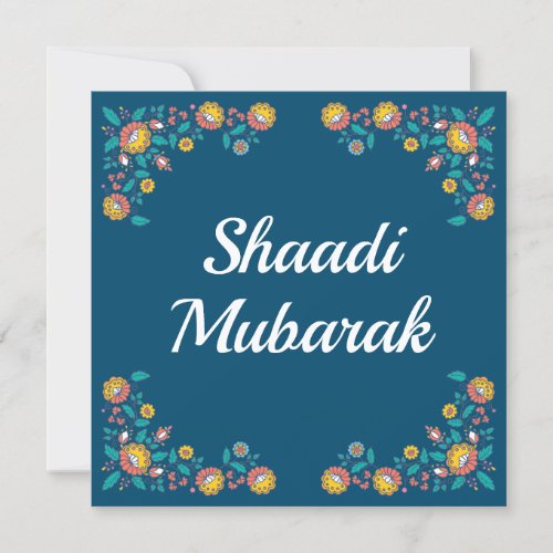 Modern Blue Floral Shaadi Mubarak Card