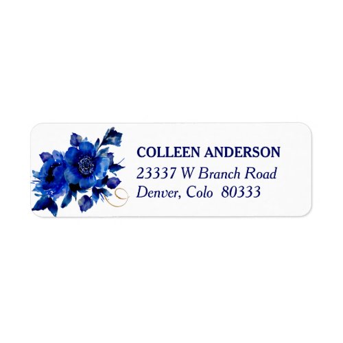 Modern Blue Floral Swirl Return Address Label