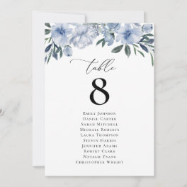 Modern blue floral Table Number Seating Chart