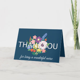 Modern Blue Floral Typography Nurse Letterpress Thank You Card