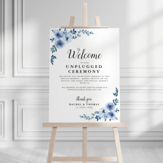 modern blue floral unplugged ceremony sign