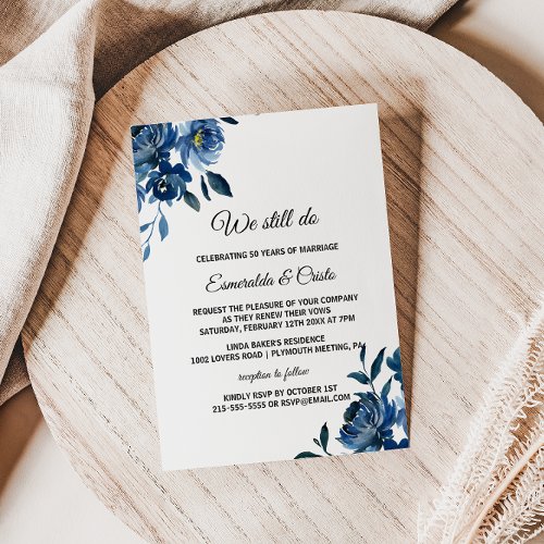 Modern Blue Floral Vow Renewal Invitation