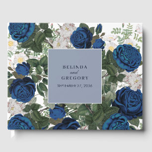 Modern Blue Floral Watercolor Elegant Wedding  Guest Book