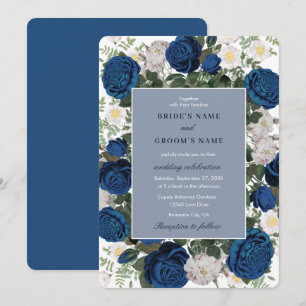 Modern Blue Floral Watercolor Elegant Wedding  Invitation