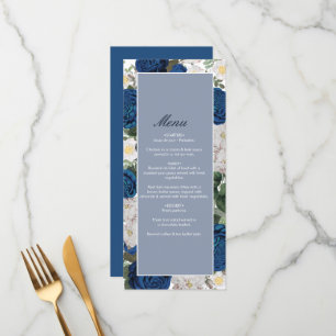 Modern Blue Floral Watercolor Elegant Wedding Menu