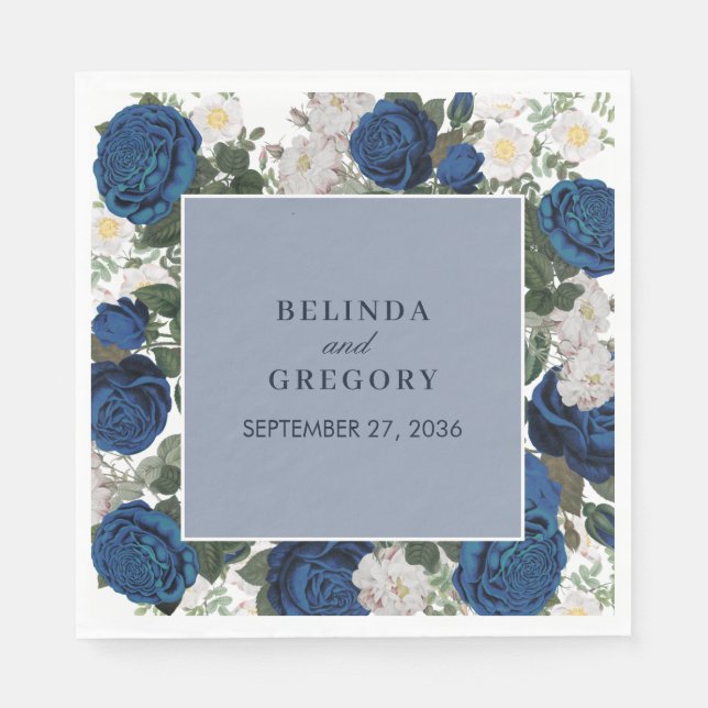 Modern Blue Floral Watercolor Elegant Wedding  Napkins (Front)