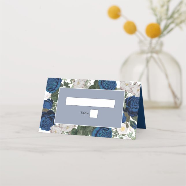 Modern Blue Floral Watercolor Elegant Wedding  Place Card (Front)