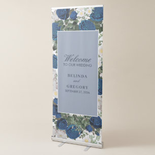 Modern Blue Floral Watercolor Elegant Wedding Retractable Banner