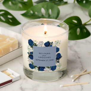 Modern Blue Floral Watercolor Elegant Wedding  Scented Candle