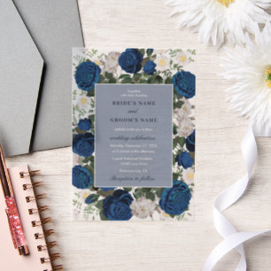 Modern Blue Floral Watercolor Elegant Wedding Vellum Invitations