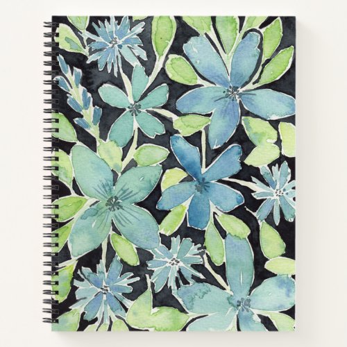 Modern Blue Floral Watercolor Notebook