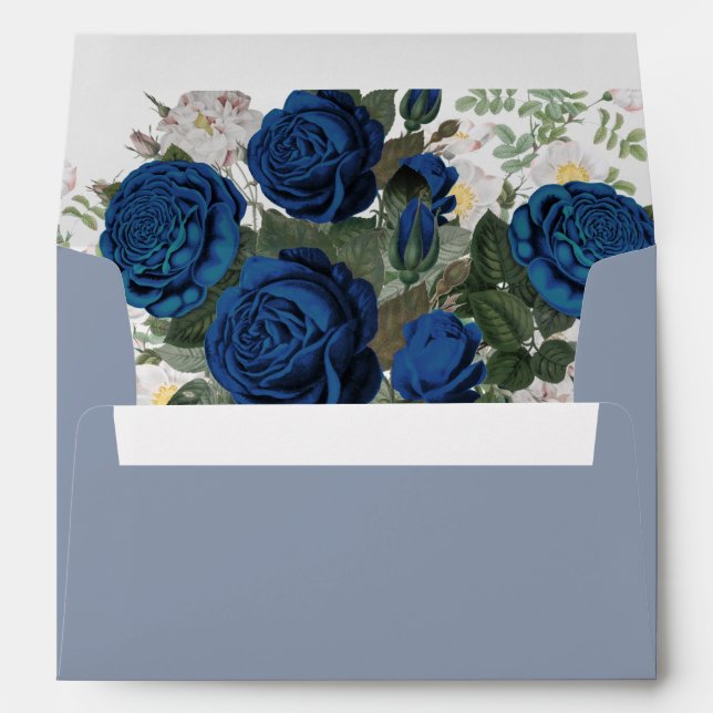 Modern Blue Floral Watercolor Wedding Invite 5x7 Envelope (Back (Bottom))