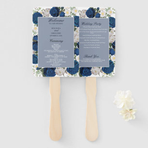 Modern Blue Floral Watercolor Wedding Program Hand Fan
