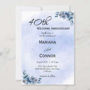 Modern Blue Floral Wedding Anniversary Invitations