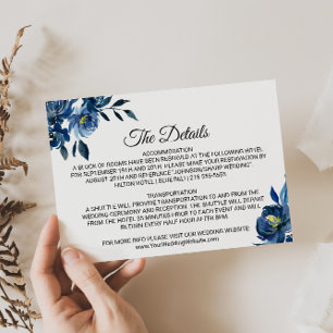 Modern Blue Floral Wedding Details Insert Card