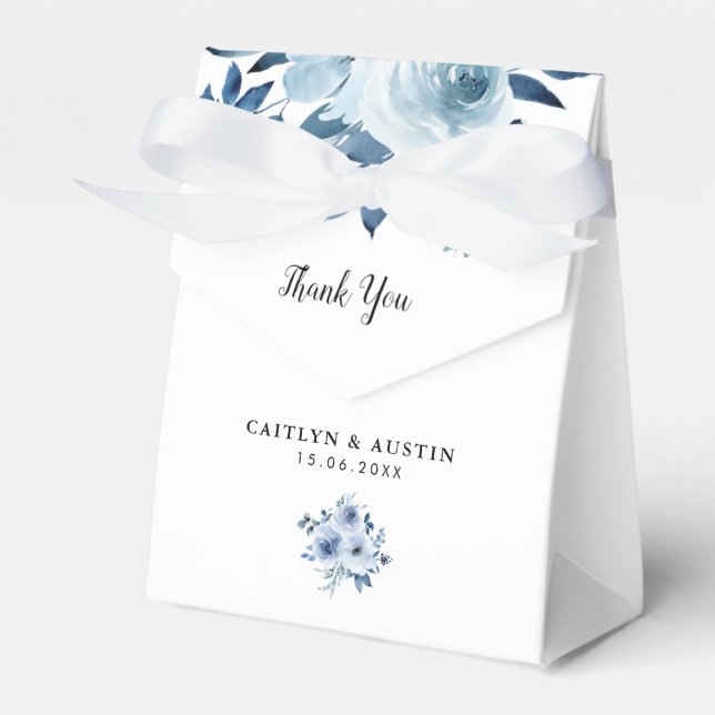 modern blue floral wedding favor box (Front Side)