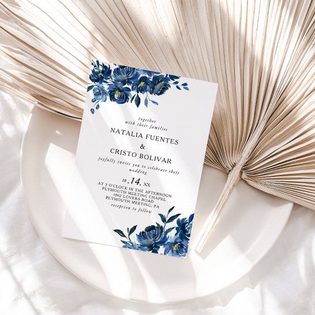 Modern Blue Floral Wedding Invitation (Creator Uploaded)