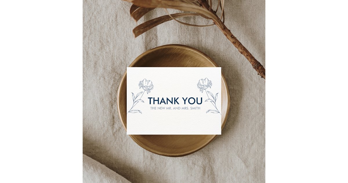 Modern Blue Floral Wedding Thank You Card | Zazzle