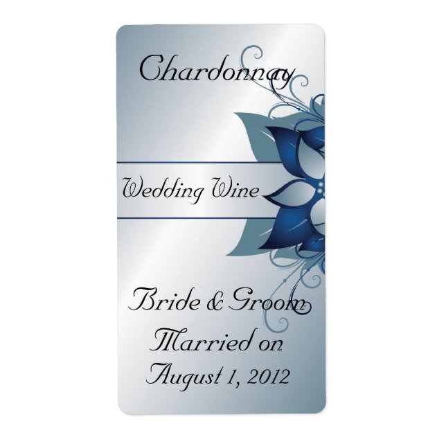 Modern  Blue Floral  Wedding Wine  Avery Label (Front)