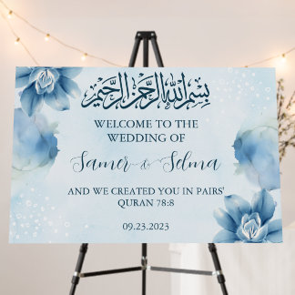 Modern Blue Floral Welcome Muslim Wedding Board