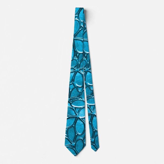 Modern Blue Flower Petal Floral Cluster Pattern Neck Tie (Front)