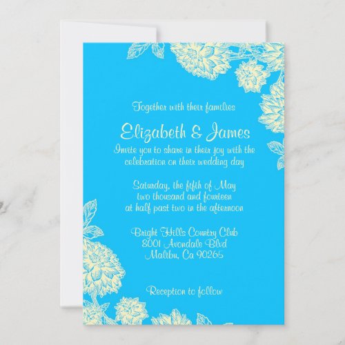 Modern Blue Flower Wedding Invitations