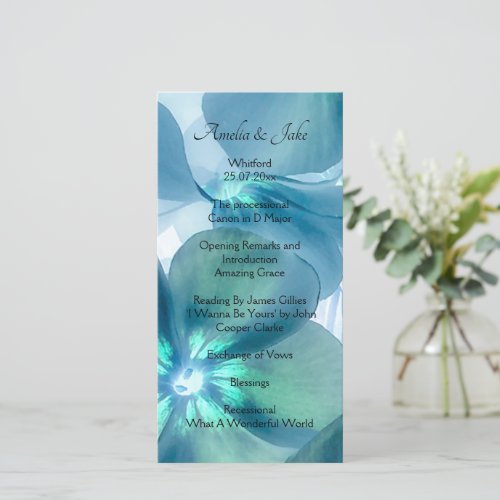 Modern Blue Flower Wedding Programme Card