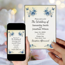 Modern Blue Flowers and Butterflies Wedding