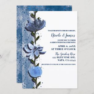 Modern Blue Flowers Floral Watercolor Wedding Invitation