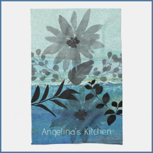 Modern Blue Flowers Kitchen Towel