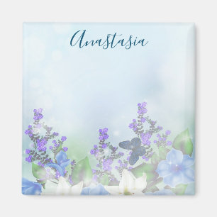 Modern Blue Flowers  Magnet