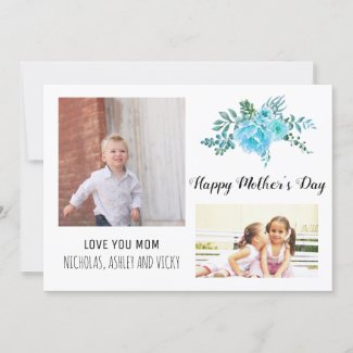 Modern blue flowers Mother's Day floral photo Card