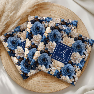 Modern Blue Flowers Personalized Floral Cloth  Napkin