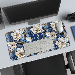 Modern Blue Flowers Personalized Floral Desk Mat