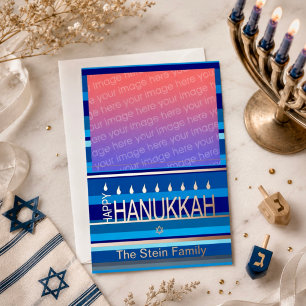Modern Blue Foil Hanukkah Personalize Holiday Card