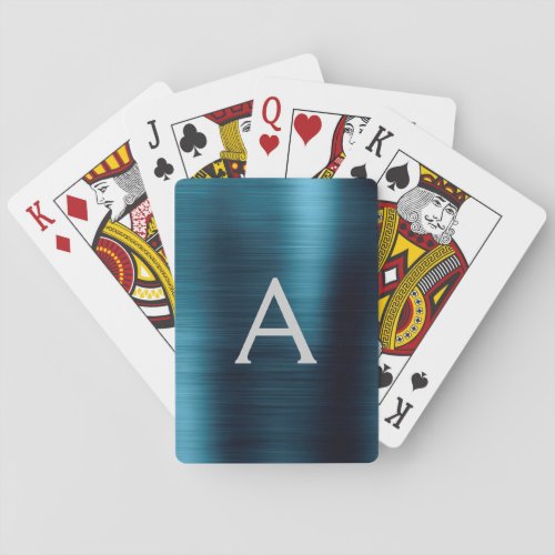 Modern Blue Foil Stainless Steel Monogram Playing Cards