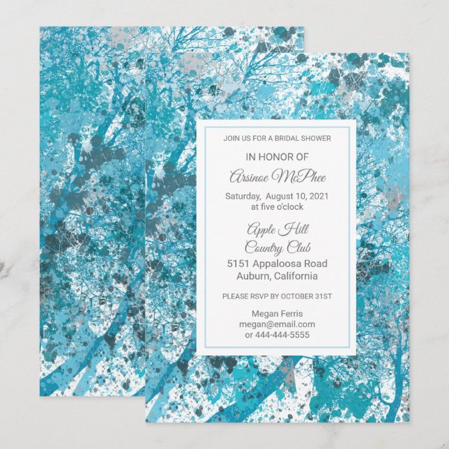 Modern Blue Forest Bridal Shower Invitation (Front/Back)