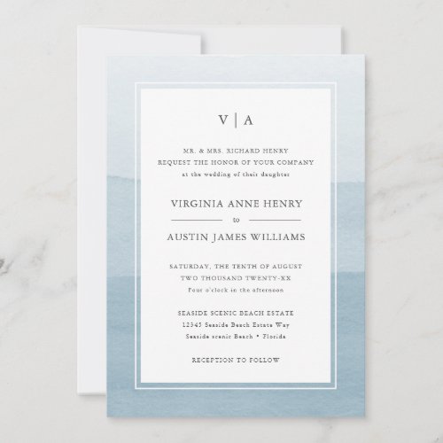 Modern Blue Formal Wedding Invitation