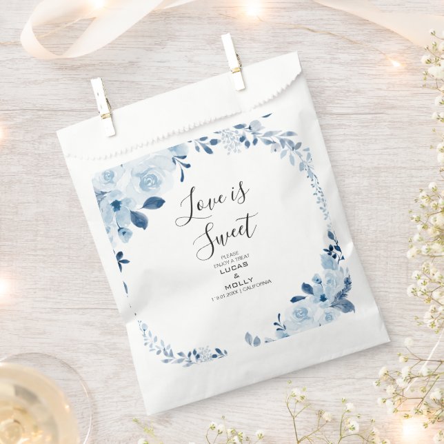 Modern Blue French Floral Wedding Favor Bag (Clipped)