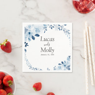 Modern Blue French Floral Wedding Napkins