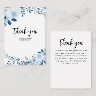Modern Blue French Floral Wedding Thank you Note Card
