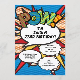 Modern Blue Fun Birthday Party Comic Book Any Age Invitation
