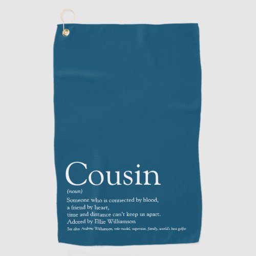 Modern Blue Fun Typographic Cool Cousin Definition Golf Towel