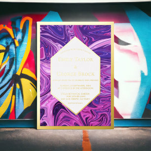 Modern Blue Galaxy Abstract Stylish Wedding Gold Foil Invitation