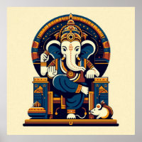 Modern Blue Ganesha Vector Illustration Deity Art