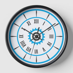 Modern Blue Gear Roman Numeral Clock ⚙️