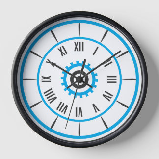 Modern Blue Gear Roman Numeral Clock ⚙️