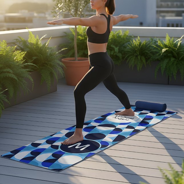 Modern Blue Geometric Bauhaus Monogram Custom Nam Yoga Mat (Creator Uploaded)