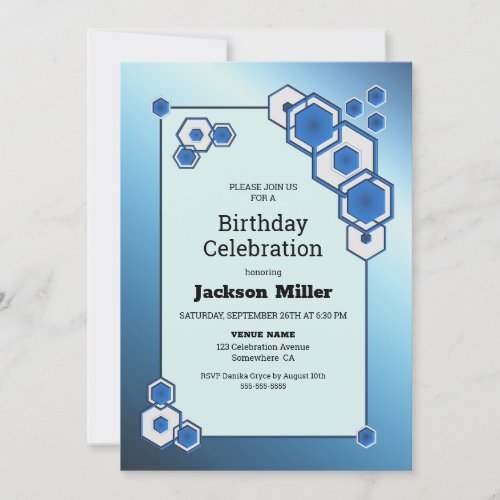 Modern Blue Geometric Birthday Party Invitation